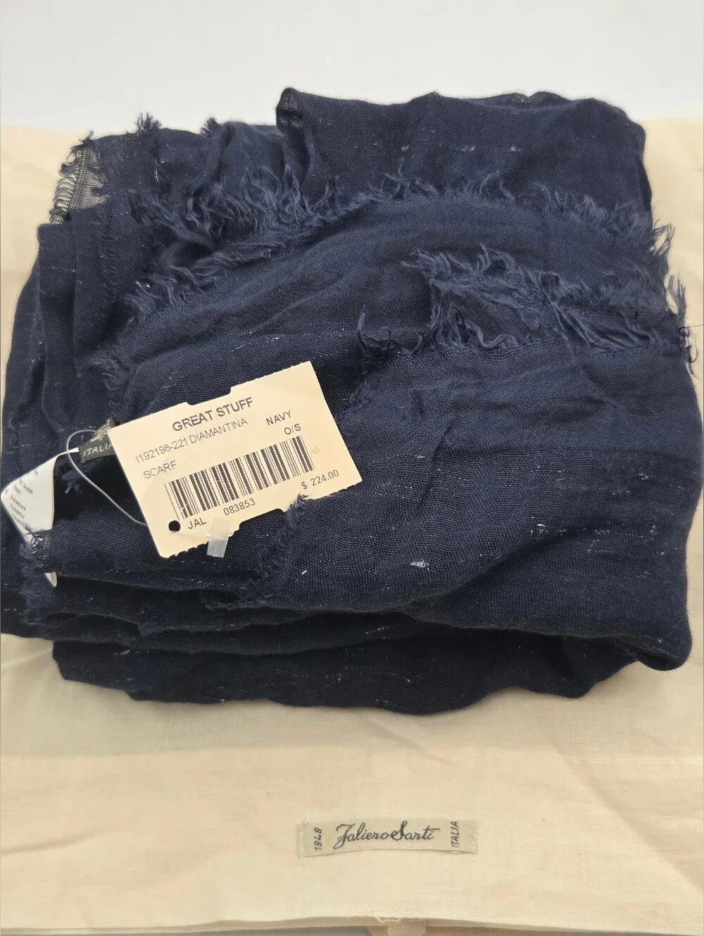 NWT Faliero Sarti Navy Metallic Diamantina Scarf.